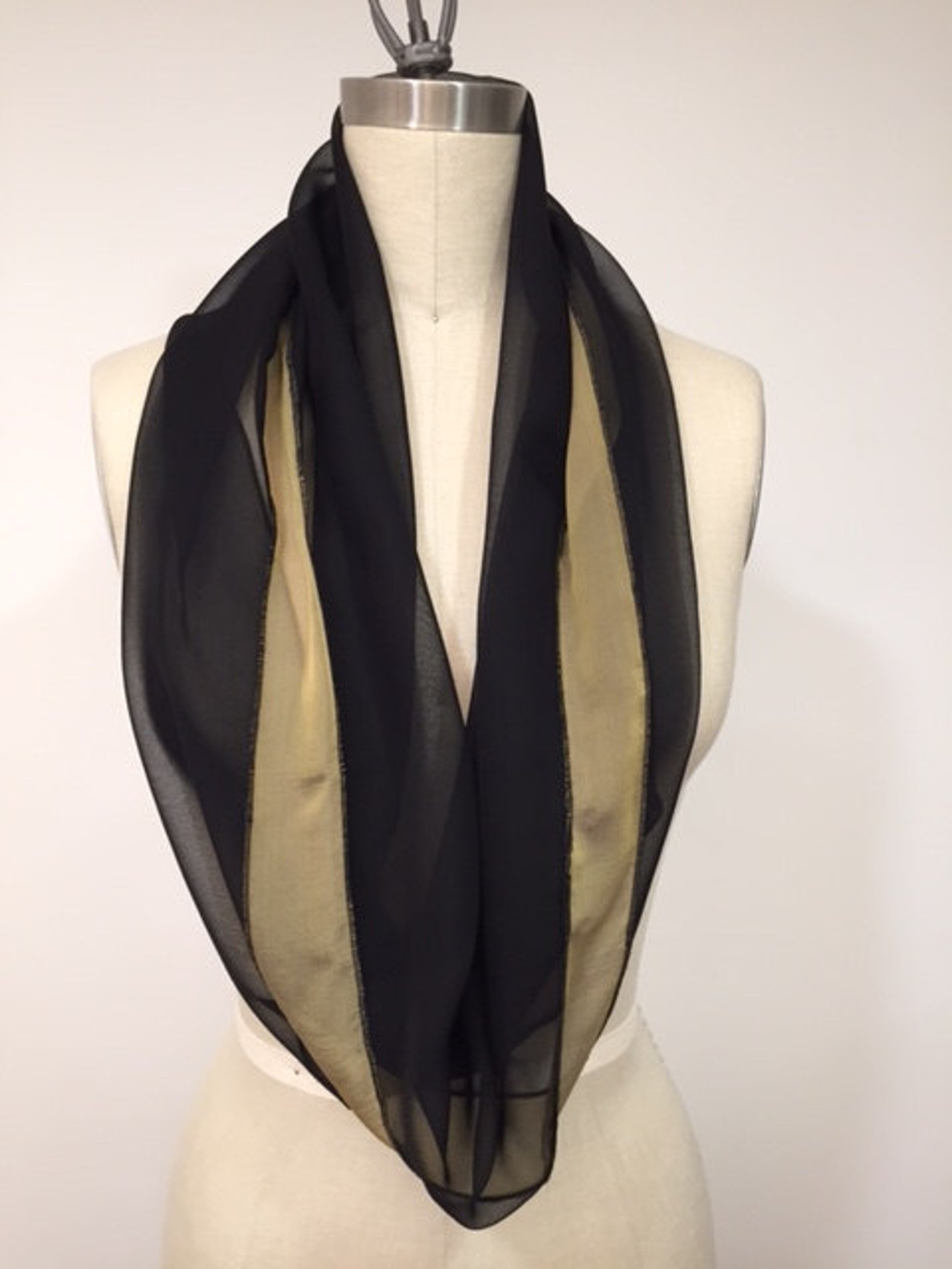 Black Silk Chiffon Infinity Scarf With Olive Silk Chiffon - Etsy