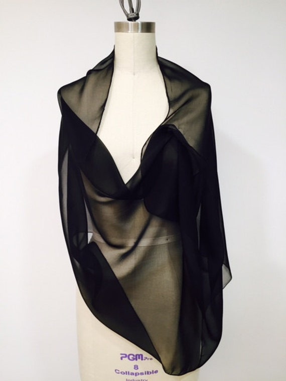 Black Silk Chiffon Infinity Scarf, Loop Scarf,Cowl, Circle Scarf, Wrap