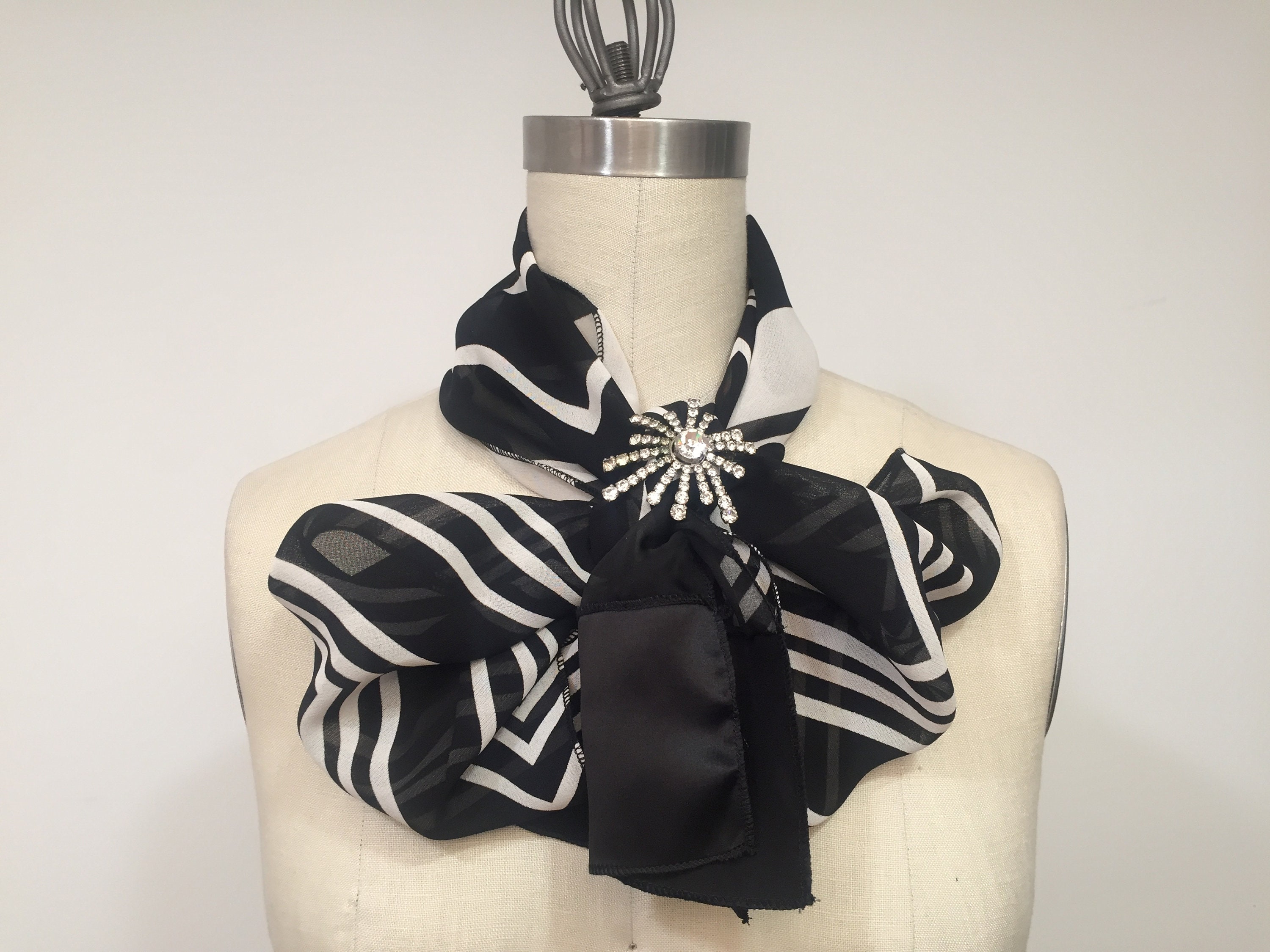 Black and white zigzag scarf, silk scarf