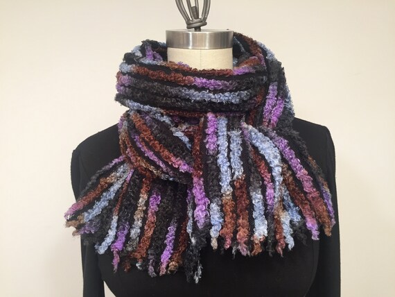 Multicolored scarf, stripped scarf, eyelashes knitted fabric scarf, gradient scarf, fall- winter shawl, cozy scarf.