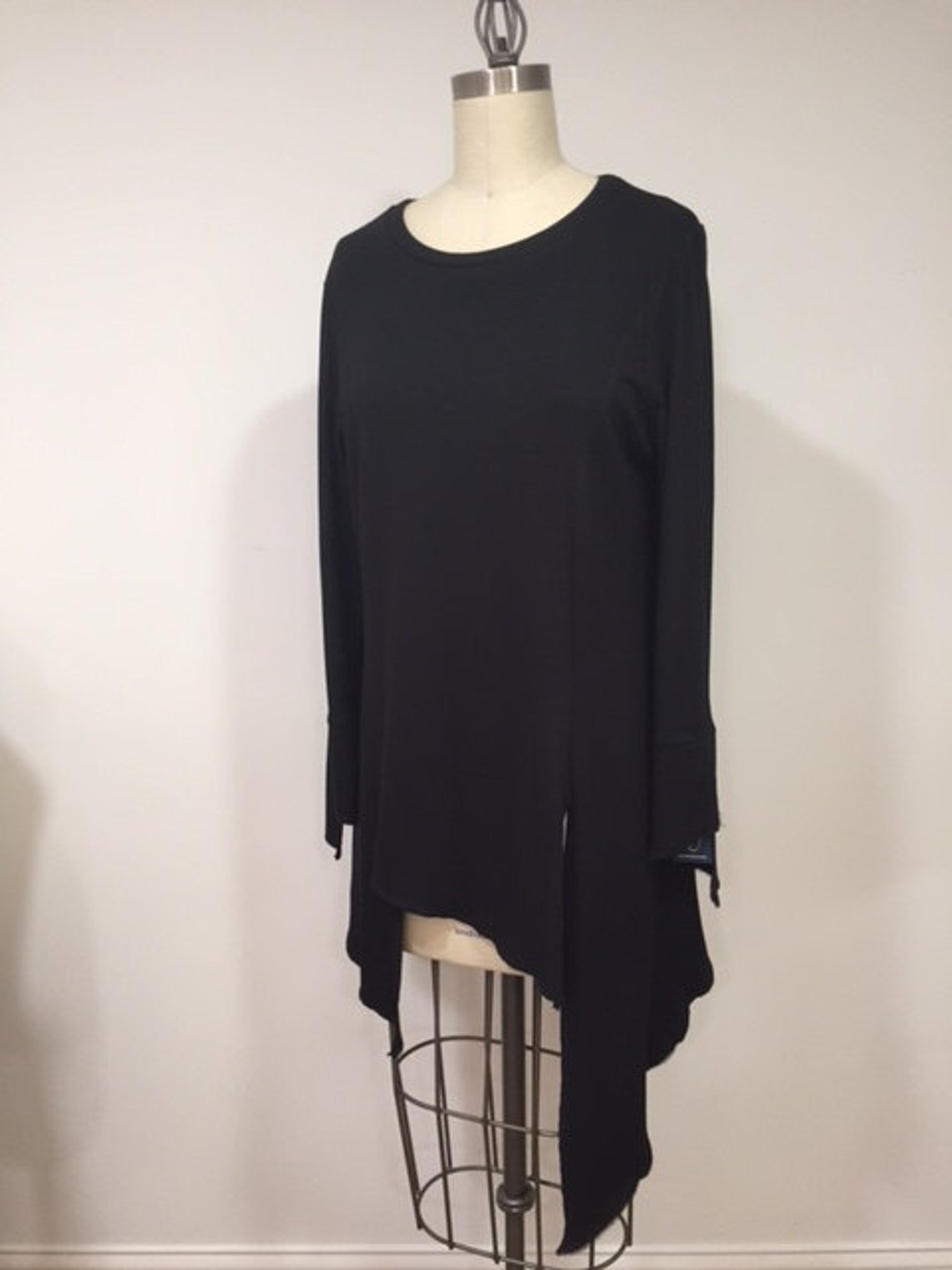 Asymmetric Tunic, Knit Fabric Tunic, Black Tunic, Black Top, Long Sleeves Top,unique Top