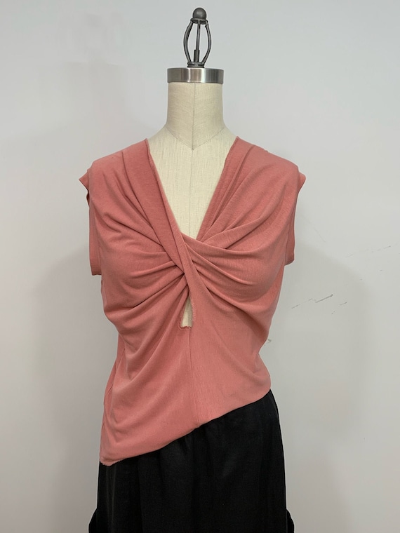 Twist top, knit, fabric top, T-shirt,  blouse, pink top, sleeveless top, spandex, stretchy T-shirt
