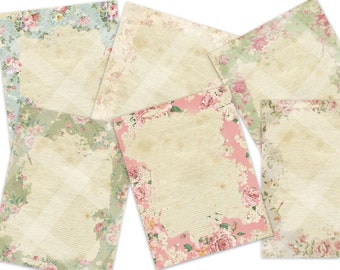 Shabby Chic Distressed Floral Bordered Papers - Cardmaking - Letter Size - Digital Scrapbook - Shabby Chic Floral Border Paper Pack - Roses