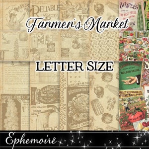 Papel de álbum de recortes para impressão - Fundos de fazenda vintage - Papel para impressão digital - Tamanho carta - Produto - Jardim - Papel de catálogo de sementes vintage
