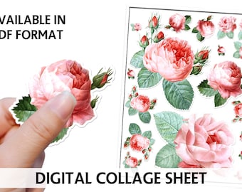 Junk Journal Printable - Fussy Cut ROSES - Clipart - Digital Scrapbook - Rose Ephemera - Victorian Diecut - Shabby Roses Digital Clipart