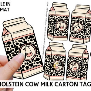 HOLSTEIN COW Milk Carton Tags - Printable Cow Tags - Digital Scrapbooking - Printable Gift Tags - Cow Journal Cards - Gift Tags Printable