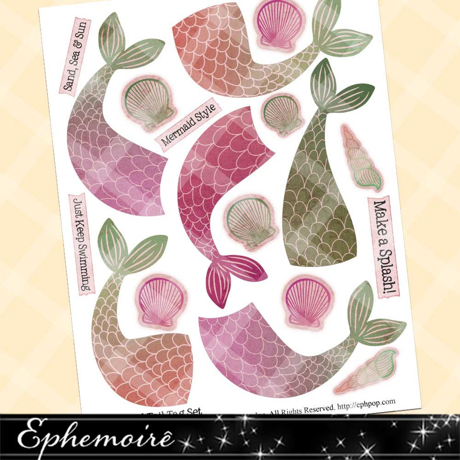 Printable MERMAID TAIL Tags Novelty Ocean Mermaids Digital - Etsy