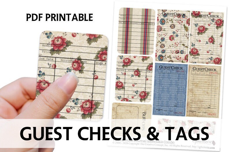 Junk Journal Printable Digital Printable FLORAL Guest Checks Etsy