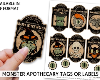 Halloween MONSTERS Apothecary Label - Apothecary Label or Tag Printable - Digital Scrapbook - Cardmaking - Halloween Apothecary Labels