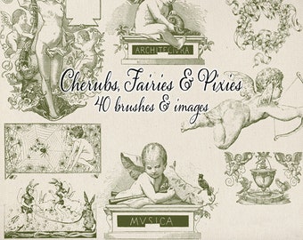 Photoshop Brushes - Digital Stamps - Cherubs, Pixies and Fairies - PNG Clipart - Photoshop Add On - Digital Scrapbook - ABR - Clipart