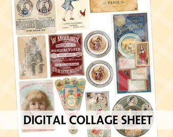 Junk Journal Printable - VINTAGE EPHEMERA - Fussy Cut - Digital Scrapbook - Cardmaking - Fussy Cut Printable Ephemera - Vintage Trade Cards