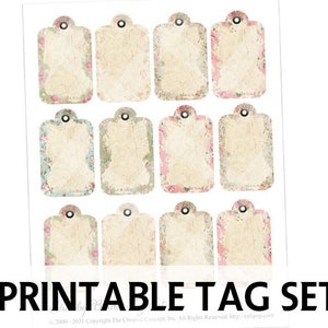 Junk Journal Printable - Tagi z obramowaniem w stylu shabby floral - Zniszczone etykiety prezentowe - Tagi do druku w stylu shabby chic - Etykiety do druku z różami