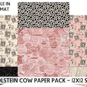 Digital Printable Papers - HOLSTEIN COWS - Cow Printable Papers Set - Cardmaking - 12x12 - Digital Scrapbook - Cow Digital Backgrounds
