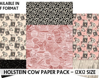 Digital Printable Papers - HOLSTEIN COWS - Cow Printable Papers Set - Cardmaking - 12x12 - Digital Scrapbook - Cow Digital Backgrounds