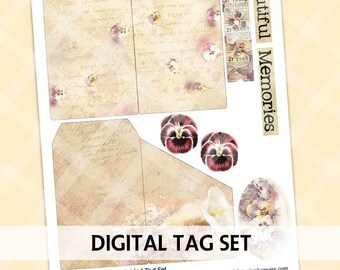 Junk Journal Printable - PANSY Digital Tags - Digital Scrapbooking - Cardmaking - Shabby Chic Journal Tags - Pansy - Printable Gift Tags Set