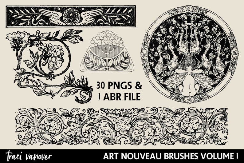 Photoshop Brushes Art Nouveau Digital Stamps PNG Clipart Ornamental Clipart Photoshop Add On Digital Scrapbook ABR Clipart image 1