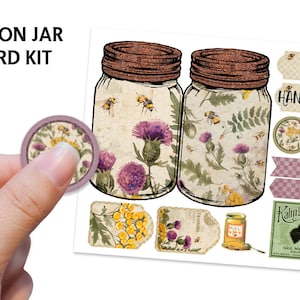 MASON JAR CARD Kit - Druckbares Kartenset - Vintage Blumenkarten Kit - Kartenherstellungs-Elemente - Mini Buch Mason Jar - Journal - Mason Jar druckbare Karten Set