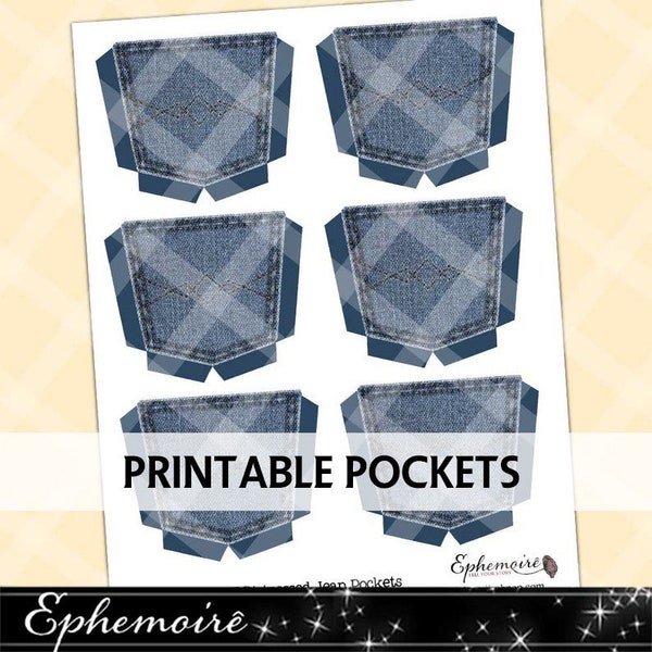 Junk Journal Printable - DENIM POCKETS - Blue Jean Pocket - Faux Denim Printable Pocket - Digital Pockets - Blue Jeans Pockets