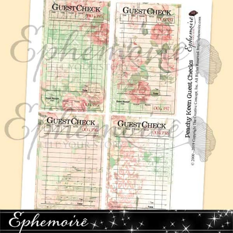 Printable GUEST CHECKS Peach Roses Rose Guest Check Etsy