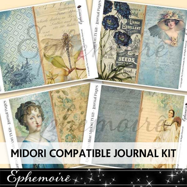 Junk Journal Kit - Blue Fairy - Midori Compatible - Travelers Notebook - Cardmaking Papers - Digital Scrapbook - Blue Floral Digital Papers