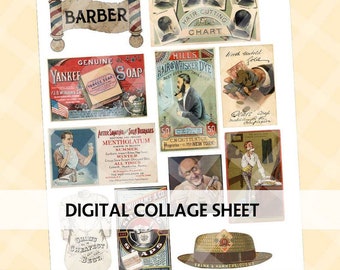 Junk Journal Printable - VINTAGE EPHEMERA - Vintage Barber Ephemera - Digital Scrapbook - Fussy Cut Printable Ephemera - Vintage Trade Cards