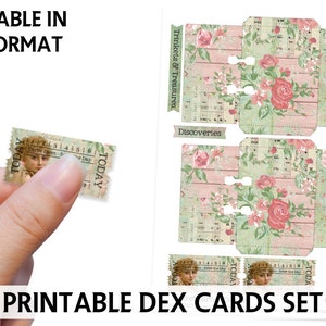 Printable DEX Cards with Ephemera - Shabby Chic Dex - Pink Shabby Roses - Dex Card Printable - Printable Dex Card Set - Shabby Roses - Roses