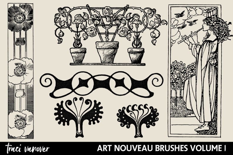 Photoshop Brushes Art Nouveau Digital Stamps PNG Clipart Ornamental Clipart Photoshop Add On Digital Scrapbook ABR Clipart image 4