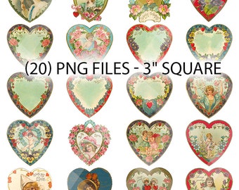 Digital Printable VALENTINE - Diecuts - Printable Clipart - Vintage Valentine - HEARTS - 20 PNGS - Valentine Clipart - Antique Valentine