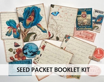Junk Journal Printable - Floral Seed Packet Booklet - Printable Mini Book - Digital Scrapbook - Cardmaking - Digital Printable Mini Book Kit