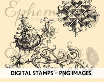 DIGITAL STAMPS #1- Digi Stamp Ornaments - Digital Stamps - Flower - 2 PNGs - Digi Stamps - Digital Illustration - Adult Coloring - Line Art