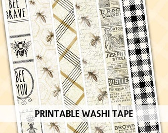 Junk Journal Printable - BEE - Apiary - Digital Washi Tape - Printable Washi Tape - Digital Scrapbook - Washi Tape Printable - Collage Sheet