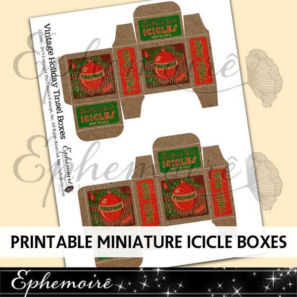 Vintage Mini TINSEL BOXES zum ausdrucken - Sofortiger Download - Weihnachten Miniature Box - Vintage Tinsel Box - Diorama - PDF Pattern zum Download