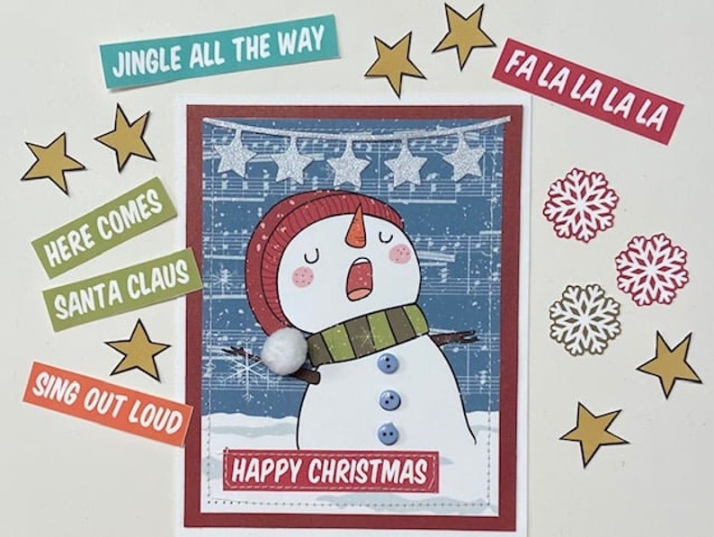 Digital Printable CHRISTMAS CAROLERS Card Kit Cardmaking Carolers Printable Christmas Card Fronts Snowman Printable Craft Kit image 6