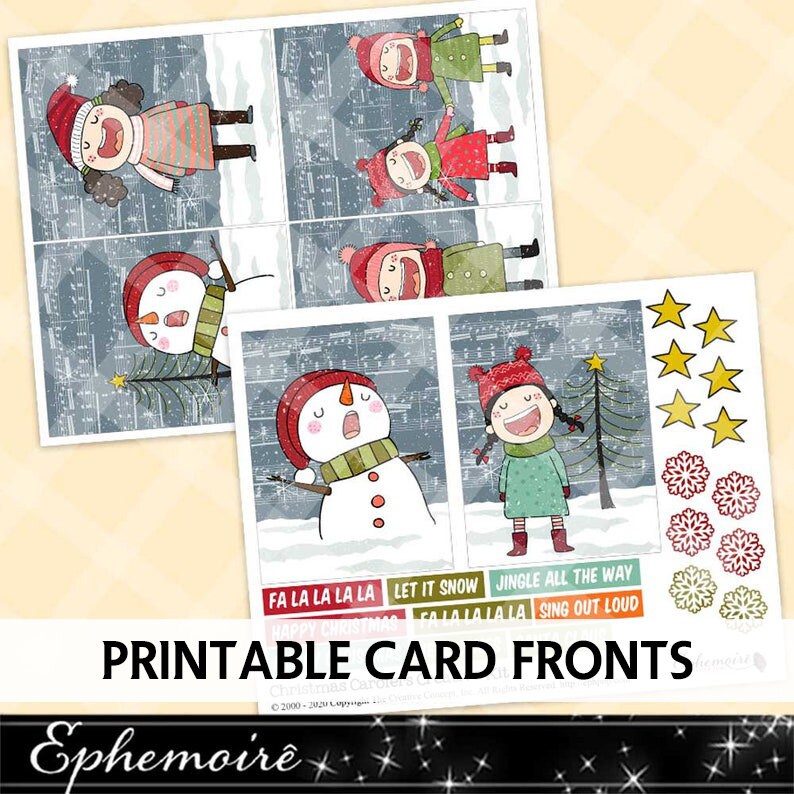 Digital Printable CHRISTMAS CAROLERS Card Kit Cardmaking Carolers Printable Christmas Card Fronts Snowman Printable Craft Kit image 1