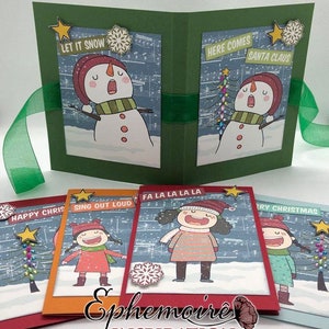 Digital Printable CHRISTMAS CAROLERS Card Kit Cardmaking Carolers Printable Christmas Card Fronts Snowman Printable Craft Kit image 4