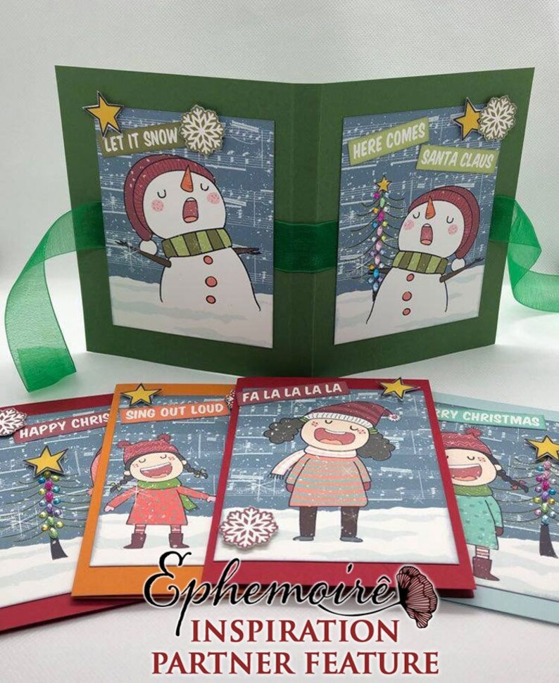 Digital Printable CHRISTMAS CAROLERS Card Kit Cardmaking Carolers Printable Christmas Card Fronts Snowman Printable Craft Kit image 4