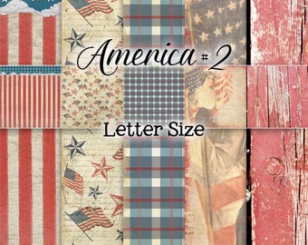 Digital Printable Papers - AMERICA - Patriotic - July 4 - Digital Scrapbook - Letter Size - Cardmaking - Printable Patriotic Paper Pack