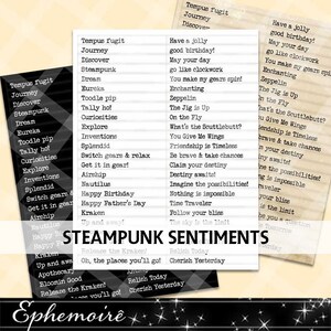 Printable SENTIMENTS #8 - Printable Captions - STEAMPUNK - Cardmaking Sentiments - Digital Scrapbook -  Journal Captions - Word Strip