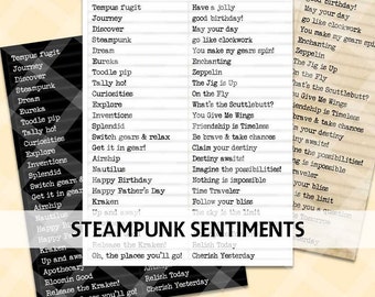 Printable SENTIMENTS #8 - Printable Captions - STEAMPUNK - Cardmaking Sentiments - Digital Scrapbook -  Journal Captions - Word Strip