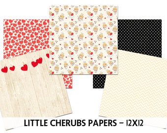Digital Printable Papers - VALENTINE - Digital Scrapbooking - Little Cherubs Digital Backgrounds - 12x12 - Digital Printable Paper Pack