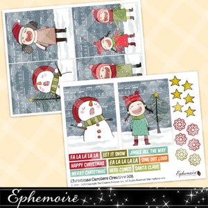 Digital Printable CHRISTMAS CAROLERS Card Kit Cardmaking Carolers Printable Christmas Card Fronts Snowman Printable Craft Kit image 3