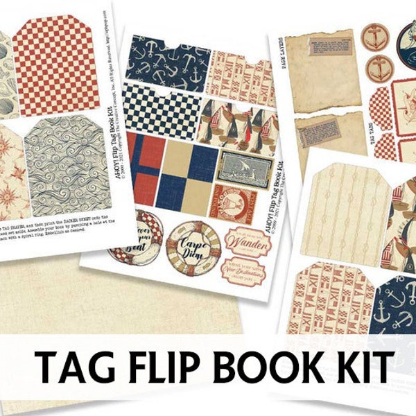 Junk Journal Printable - Nautical Flip Tag Book - Digital Scrapbooking - Cardmaking - Nautical Tags - Digital Printable Sailing Tag Book