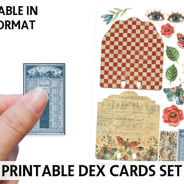 Printable DEX Cards with Ephemera - Fairy Dex Card - Dex Card Printable - Printable Dex Cards and Embellishments - Fae - Whimsical Dex Set