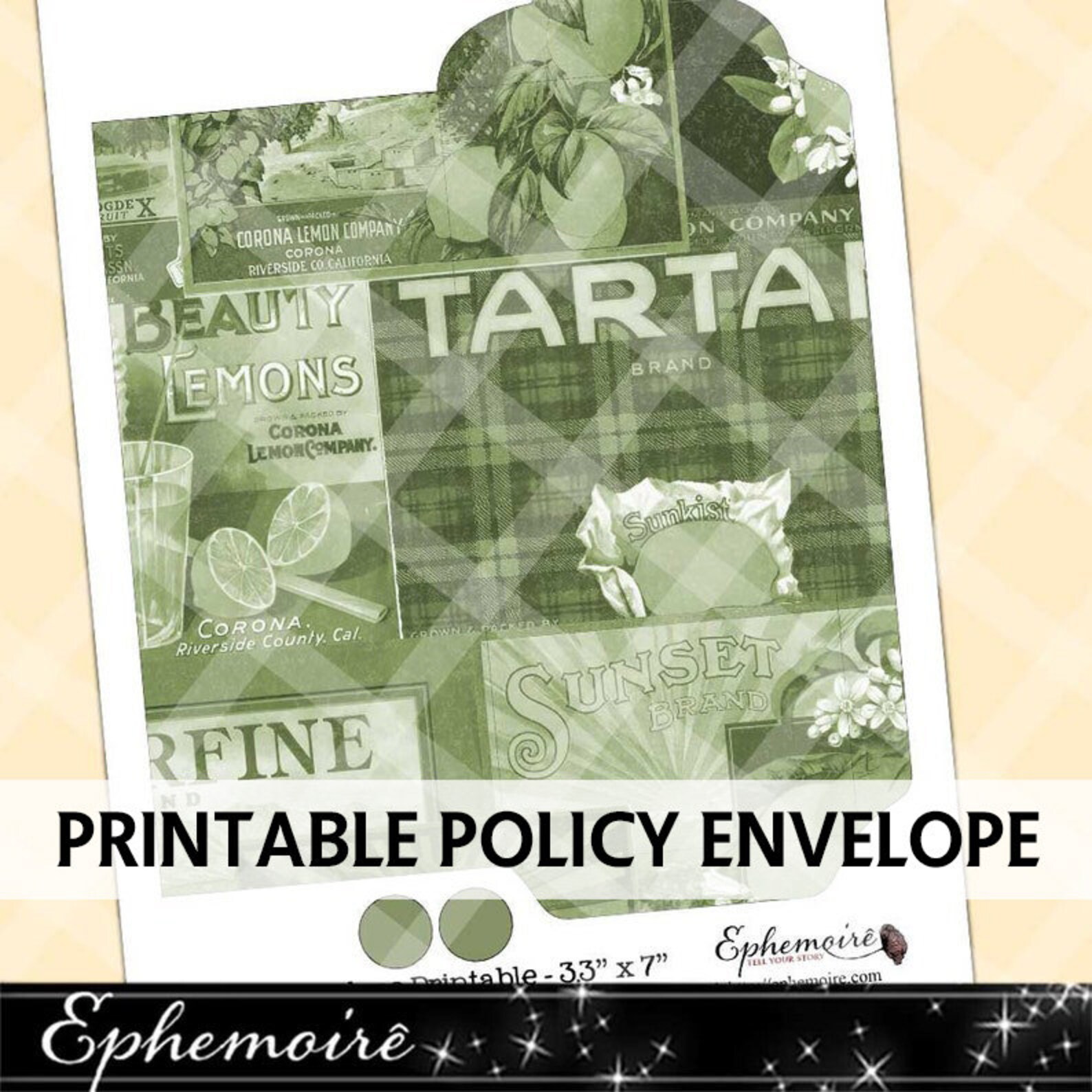 Printable VINTAGE LEMONS Policy Envelope Lemon Ephemera Etsy