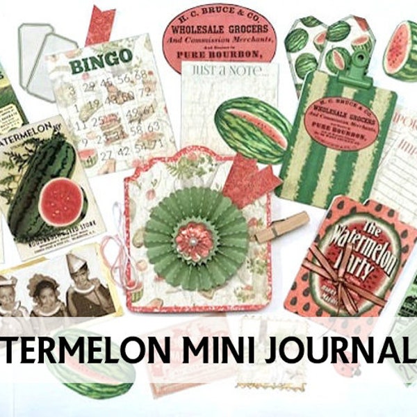 Printable WATERMELON Mini Journal - Vintage Summer Theme Journal - Mini Folio Journal Printable - Journal Booklet - Watermelon Printable Kit