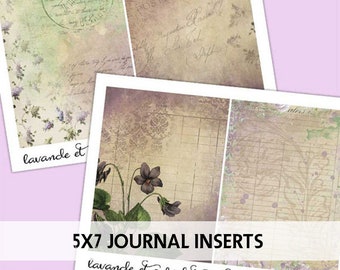 Junk Journal Printable - Printable Journal Pages - Cardmaking Papers - Digital Scrapbooking - 5x7 - Shabby Chic - Purple Rose Journal Papers