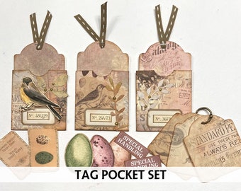 Printable CHUBBY TAGS and Pockets - Rustic Easter - Natural Easter - Printable Tags and Tag Pockets Collage Sheet - Loaded Tag Pockets