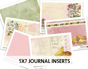 Junk Journal Printable Pages - Digital Journal Paper - Baby Chick- Daisy - Cardmaking Papers - 5x7 Papers - Digital Printable Journal Papers