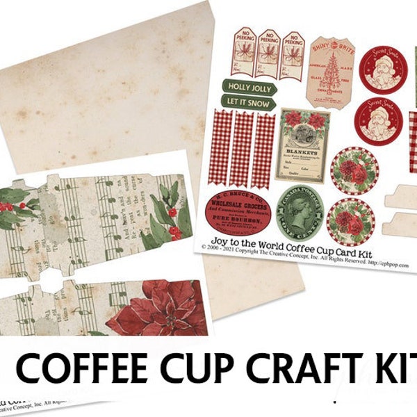 Junk Journal Printable - CHRISTMAS COFFEE CUP Card - Digital Scrapbook - Greeting Card - Christmas Mini Book - Printable Gift Card Holder