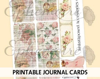 Junk Journal Printable - ATC - Journal Card Printable - Shabby Chic - ROSES - Digital Backgrounds - Journal Tags - Printable Journal Cards